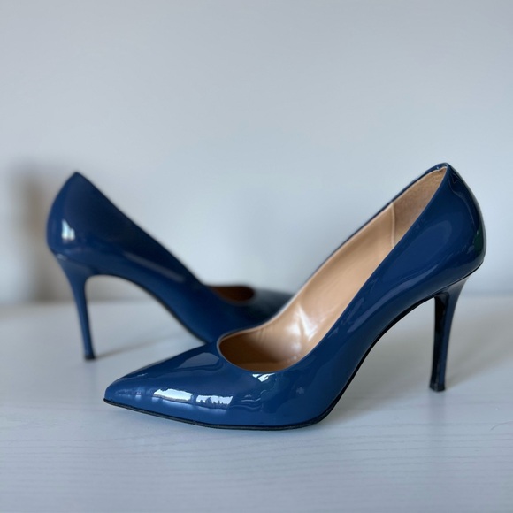 Fabiani Patent Leather Navy Pumps EU 37 US 6.5, 3,5in Like New - Picture 2 of 6